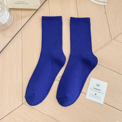 Simple Solid Color Cotton Knee High Socks for Women