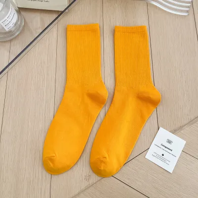 Simple Solid Color Cotton Knee High Socks for Women