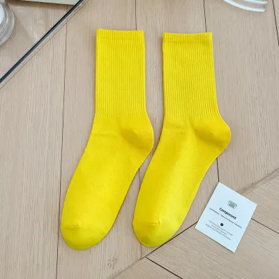 Simple Solid Color Cotton Knee High Socks for Women