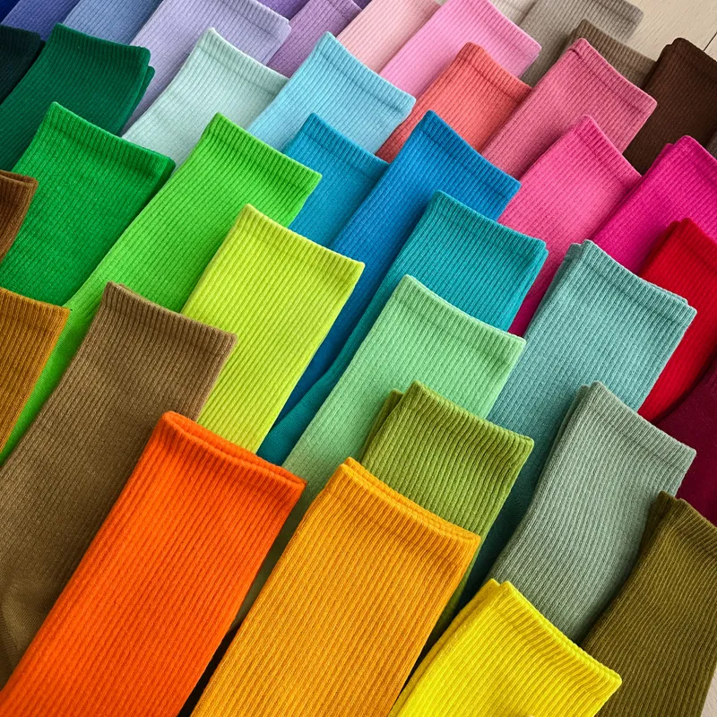 Simple Solid Color Cotton Knee High Socks for Women