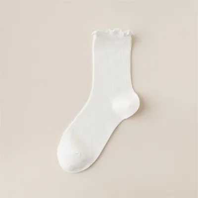 Fashion Solid Color Wood Ear Cotton Socks