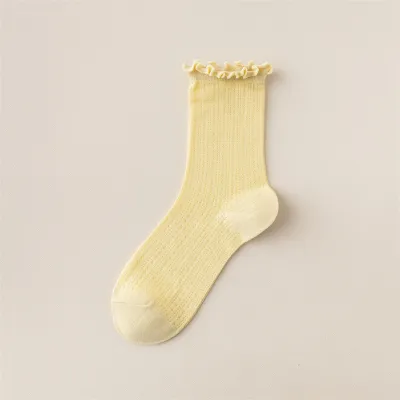 Fashion Solid Color Wood Ear Cotton Socks