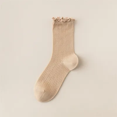 Fashion Solid Color Wood Ear Cotton Socks