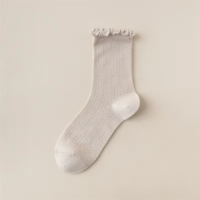 Fashion Solid Color Wood Ear Cotton Socks