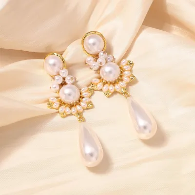 Women Fashion Elegant Tassel Imitation Pearl Drop Long Earrings