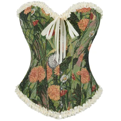 Women Fashion Retro Oil Painting Printed Lace-Up Corset Tube Top