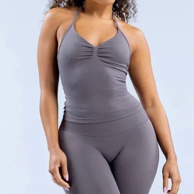 Women Seamless Halter-Neck Yoga Sports Tank Top Solid Color