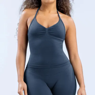 Women Seamless Halter-Neck Yoga Sports Tank Top Solid Color