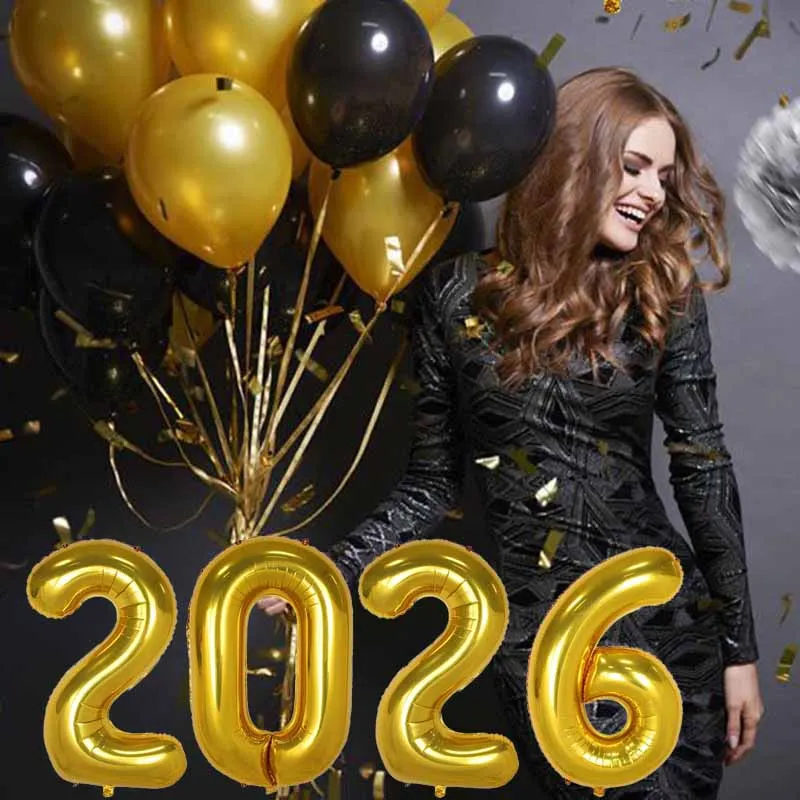 40 Inch 2026 Digital Balloons Suit Black Gold Balloon Decoration 46Pcs Cross Graduation Decoration Balloon Combination