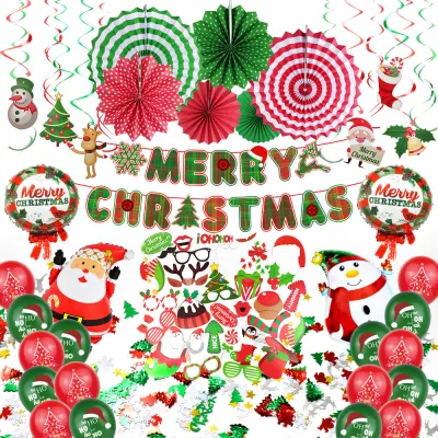 Christmas Printed Balloons Package 2026 Christmas Sequins Spiral Paper Fan Flower Christmas Letter Banner Flag Balloon