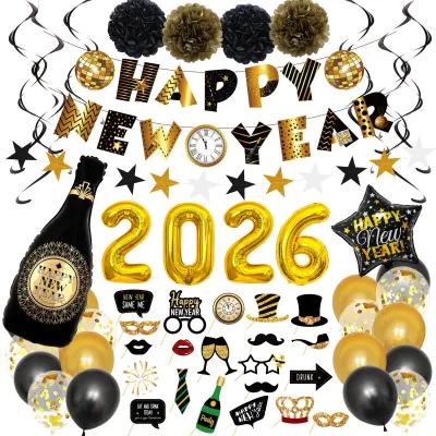 2026 New Happy Flag Latex Balloon Party Digital Balloons Decoration Supplies Photo Spiral Suit