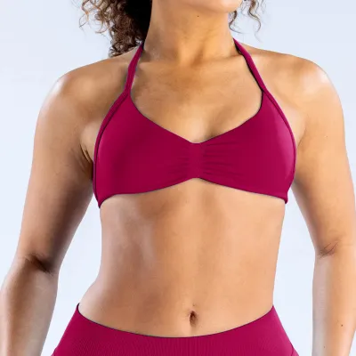 Women Sexy Solid Color Seamless Nylon Halter-Neck Yoga Sports Bra