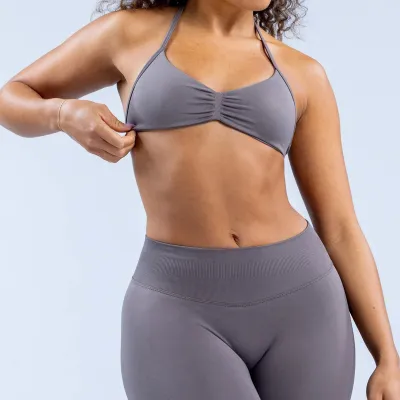 Women Sexy Solid Color Seamless Nylon Halter-Neck Yoga Sports Bra