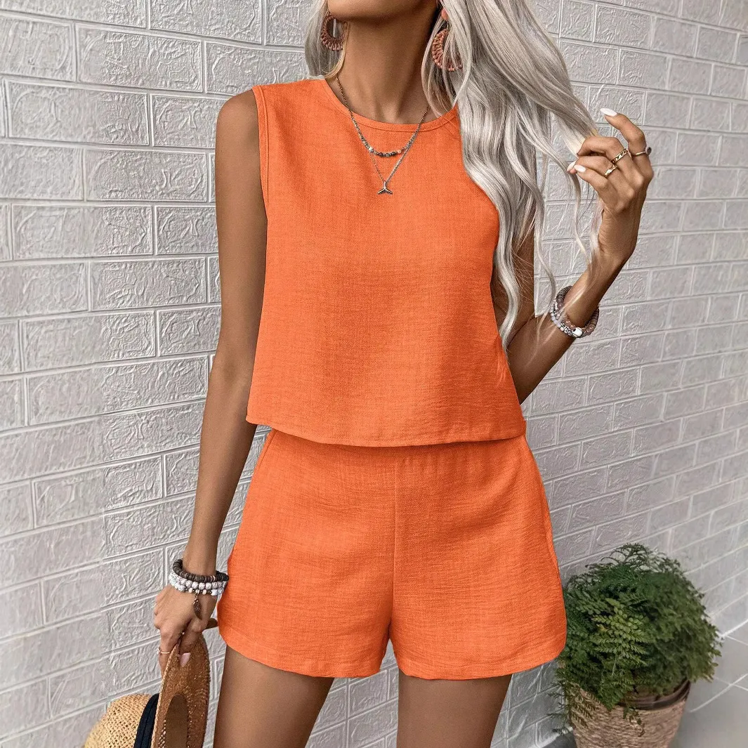 Women Casual Sleeveless Tank Top and Loose Bermuda Shorts Two-Piece Set