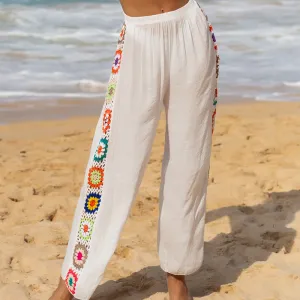 Women Casual Vacation Polyester Solid Color Loose Wide Leg Pants