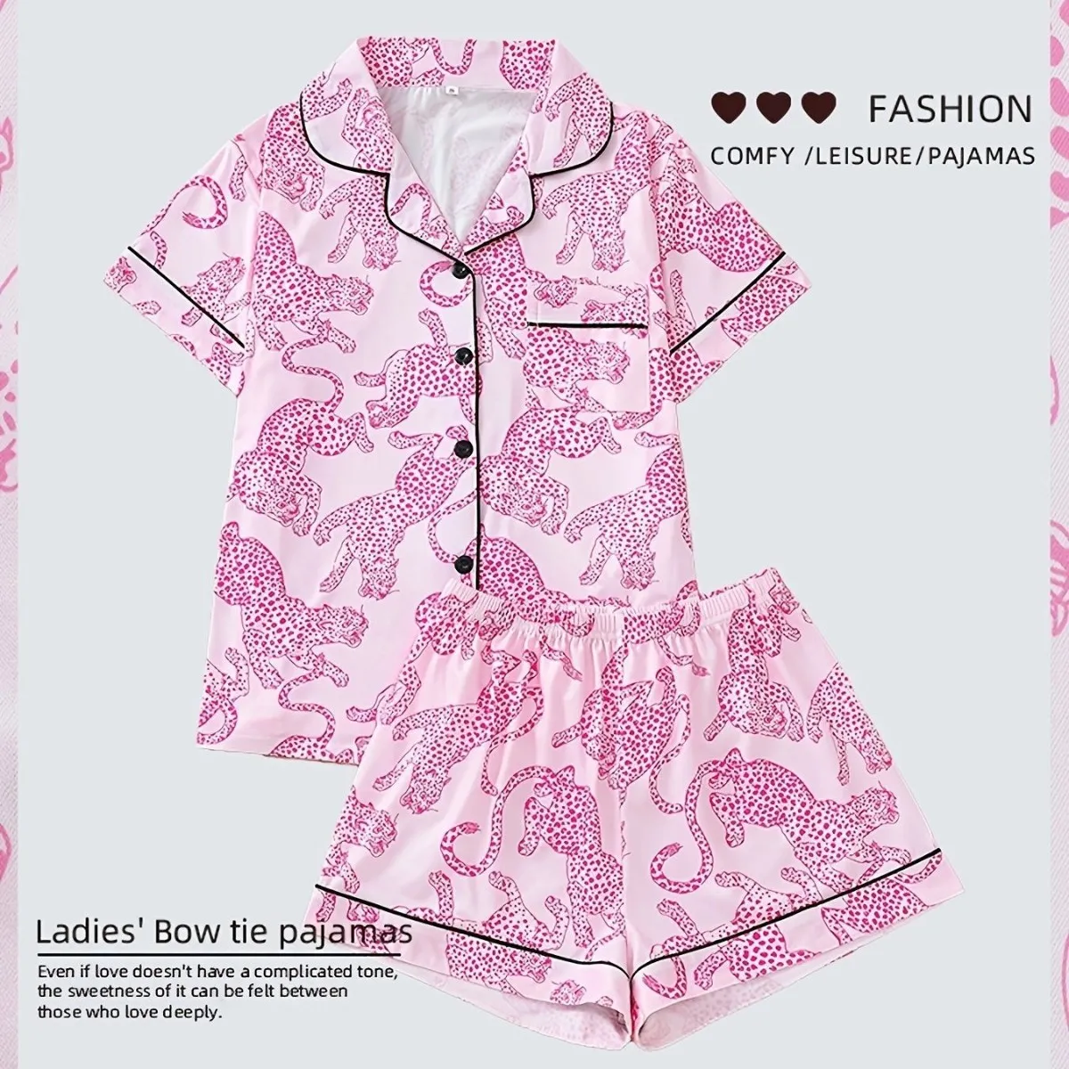 Women's Pink Leopard Print Pajamas Set