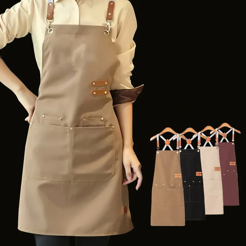Waterproof Canvas Apron Custom Logo - Sleeveless Korean Style, Solid Color, Anti-Fouling, Home Kitchen