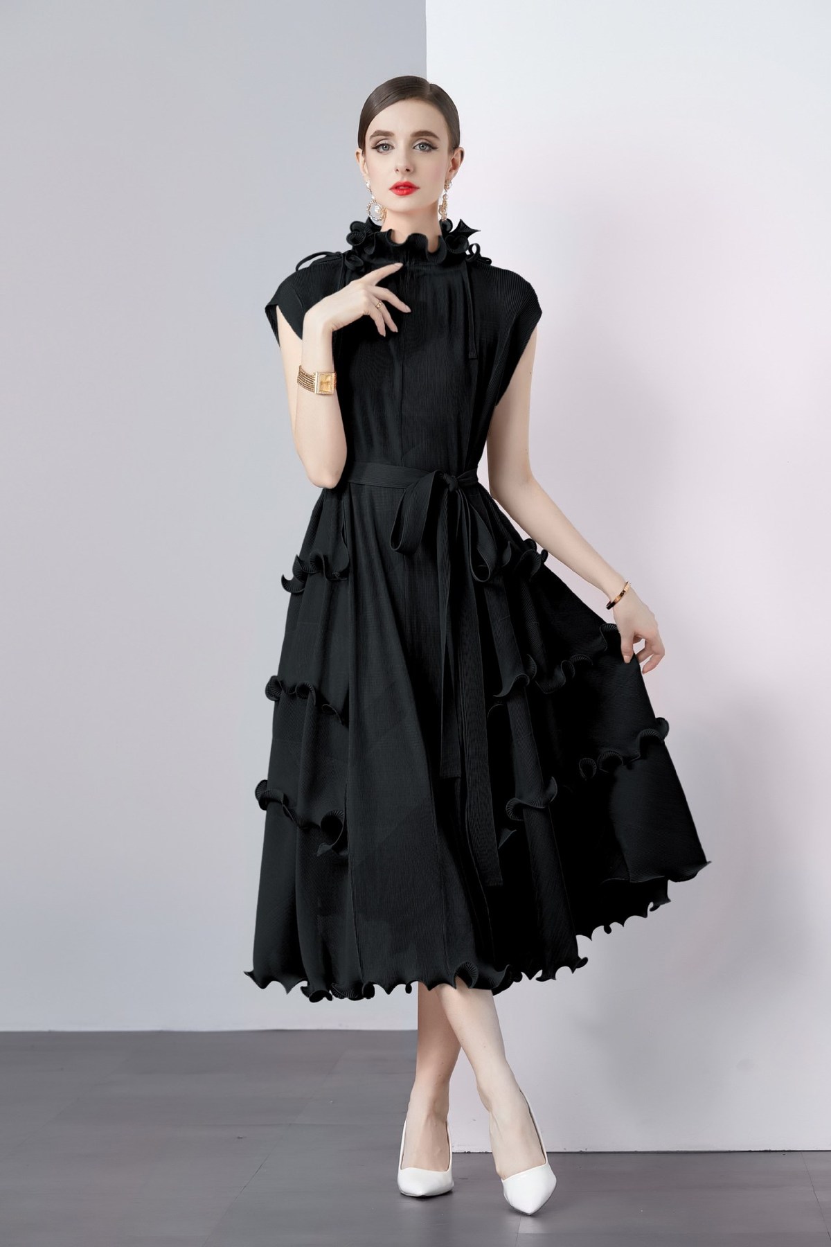 ！トラさん！Pleats collar Chiffon Dress Collection Tiered Silk-chiffon Tuxedo Dress For Women | J.Crew