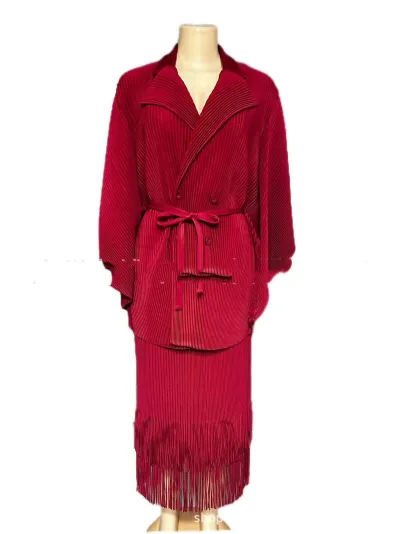 African Women Lapel V-Neck Lace-Up Long Sleeve Cardigan Tassel Skirt Set