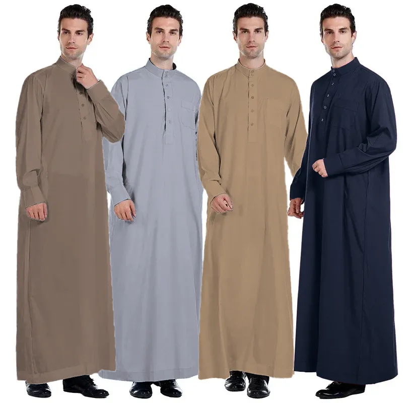 Men Classic Robe Solid Color Kaftan Dress