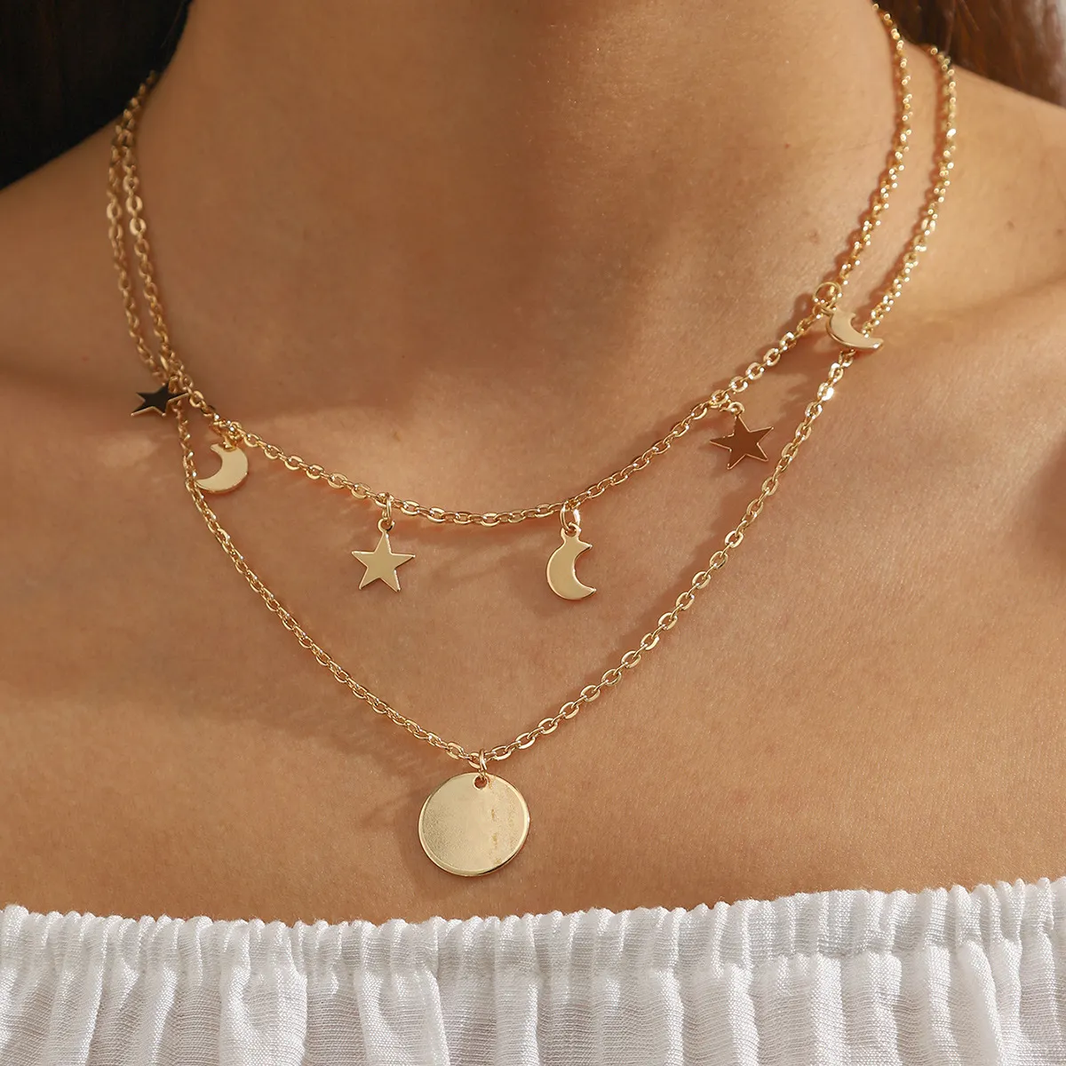 Women Fashion Creative Star Moon Multi-Style Alloy Necklace