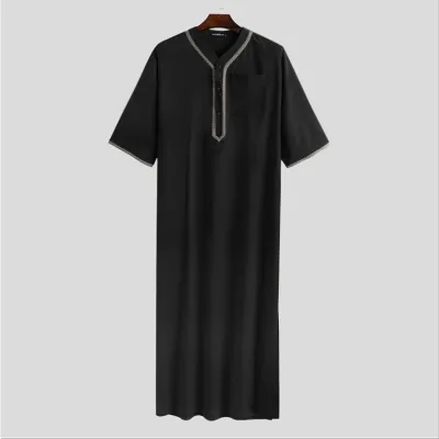 Men Loose Robe Button Half Sleeve Kaftan Dress