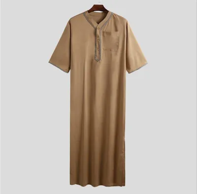 Men Loose Robe Button Half Sleeve Kaftan Dress