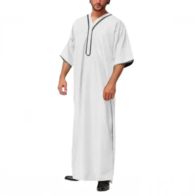 Men Loose Robe Button Half Sleeve Kaftan Dress