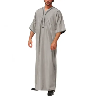 Men Loose Robe Button Half Sleeve Kaftan Dress
