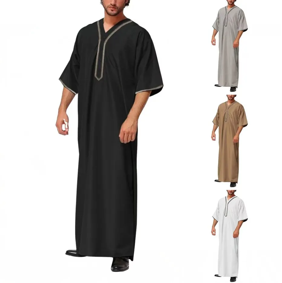 Men Loose Robe Button Half Sleeve Kaftan Dress