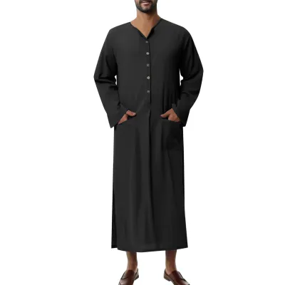 Men Loose Long Sleeve Robe Ethnic Middle Eastern Robe Kaftan Dress