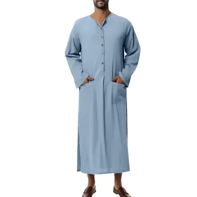 Men Loose Long Sleeve Robe Ethnic Middle Eastern Robe Kaftan Dress