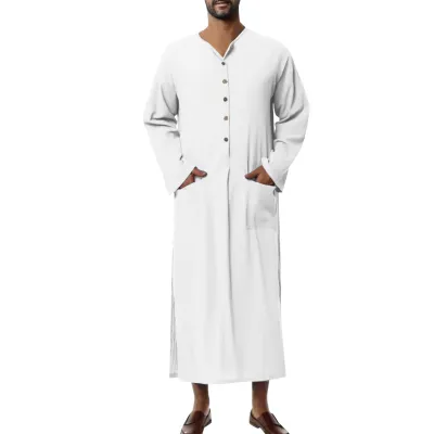 Men Loose Long Sleeve Robe Ethnic Middle Eastern Robe Kaftan Dress