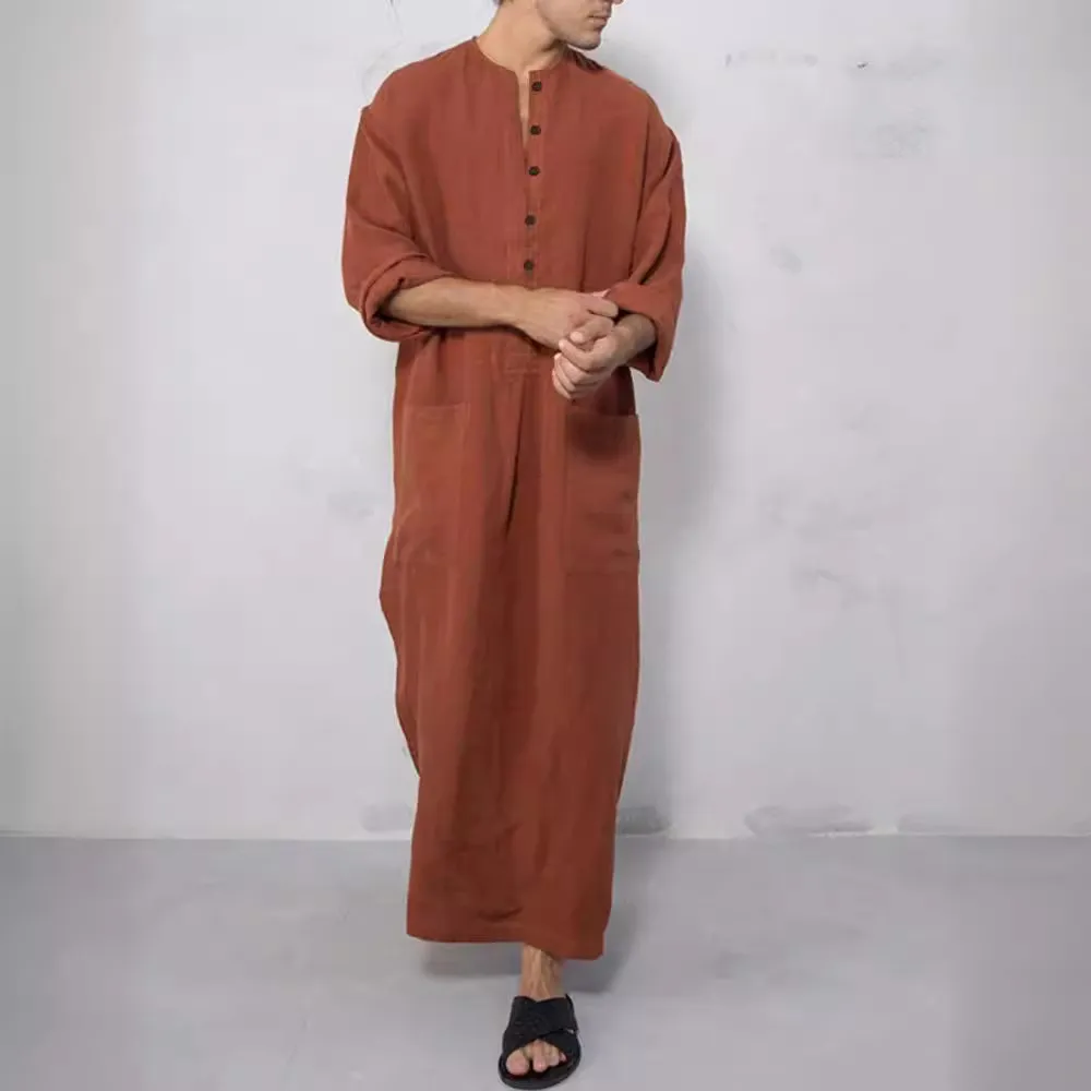 Men Loose Long Sleeve Robe Ethnic Middle Eastern Robe Kaftan Dress