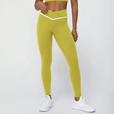 Women High Waist Yoga Leggings with Color Contrast