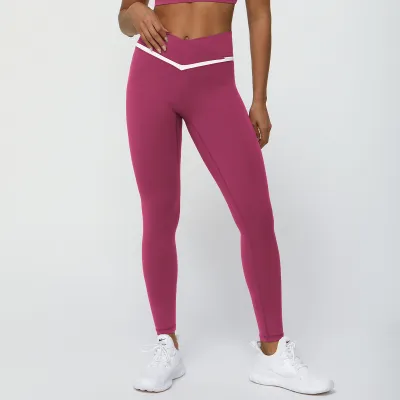 Women High Waist Yoga Leggings with Color Contrast