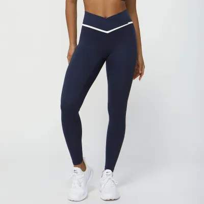 Women High Waist Yoga Leggings with Color Contrast