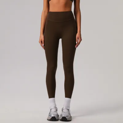 Women Yoga High Waist Sports Leggings Solid Color Nylon