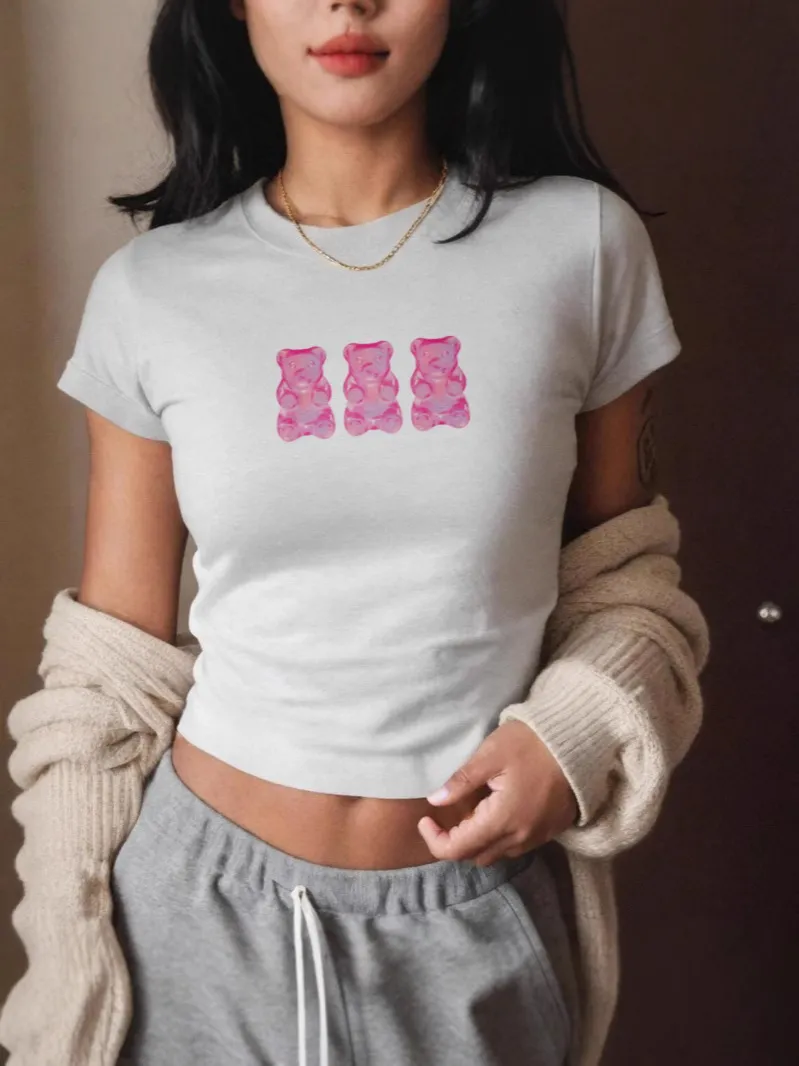 Women's Casual Summer Short Sleeve T-Shirt with 3D Effect Print - Slim Fit Crewneck