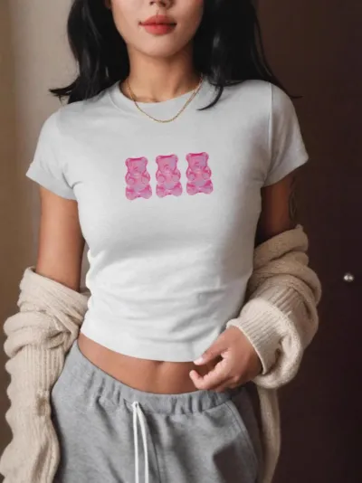 Women's Casual Summer Short Sleeve T-Shirt with 3D Effect Print - Slim Fit Crewneck