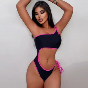 Black Sexy Tether One-Piece Swimsuit