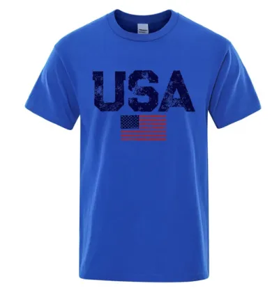 Men Vintage American Flag Print 3D Street Hip Hop Mesh Short Sleeve Crewneck T Shirt