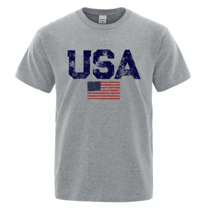 Men Vintage American Flag Print 3D Street Hip Hop Mesh Short Sleeve Crewneck T Shirt