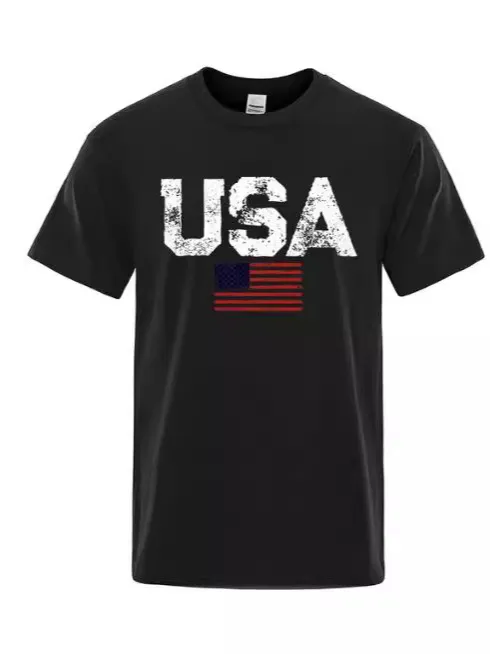 Men Vintage American Flag Print 3D Street Hip Hop Mesh Short Sleeve Crewneck T Shirt