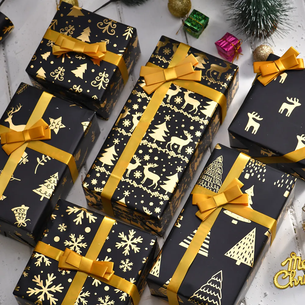 Vintage Bronzing Christmas Wrapping Paper Double Copper Paper 50X70Cm