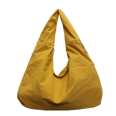 Fashion Casual Solid Color Nylon Shoulder Bag Tote with Zipper