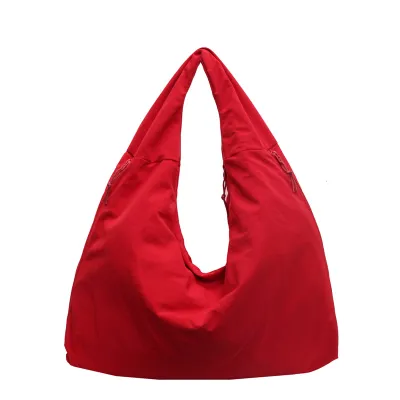 Fashion Casual Solid Color Nylon Shoulder Bag Tote with Zipper