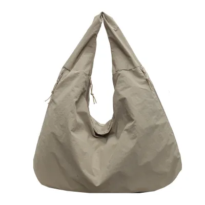 Fashion Casual Solid Color Nylon Shoulder Bag Tote with Zipper