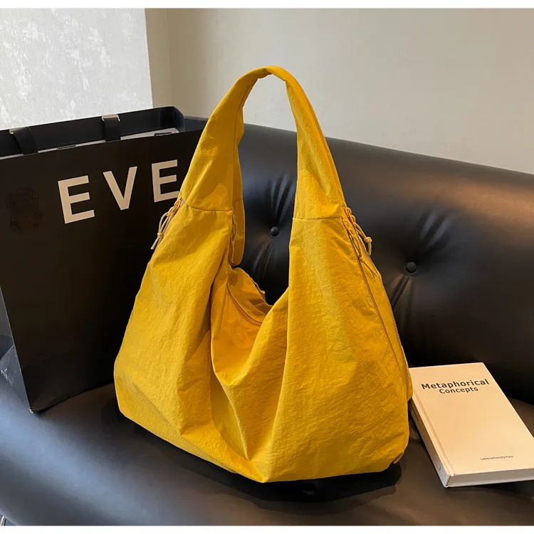 Fashion Casual Solid Color Nylon Shoulder Bag Tote with Zipper