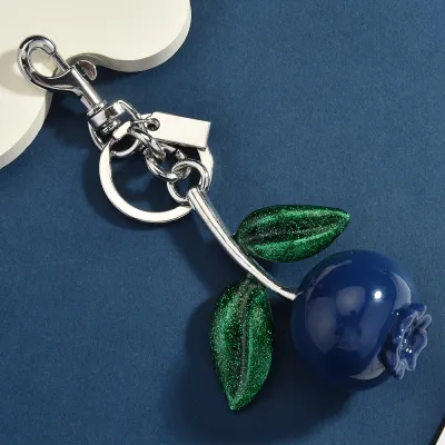 Women Fashion Crystal Blueberry Fruit Pendant Keychain